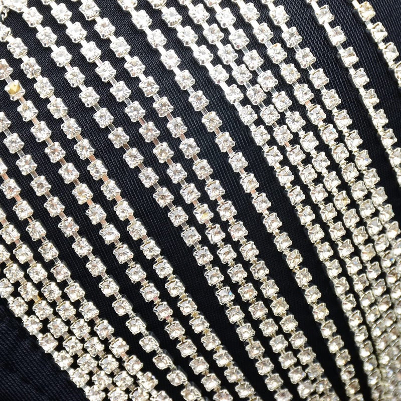 ELLACCI Women's Tassel Rhinestone Smooth Bustier Crop Top Corset Top Bra Black Medium - Image 4